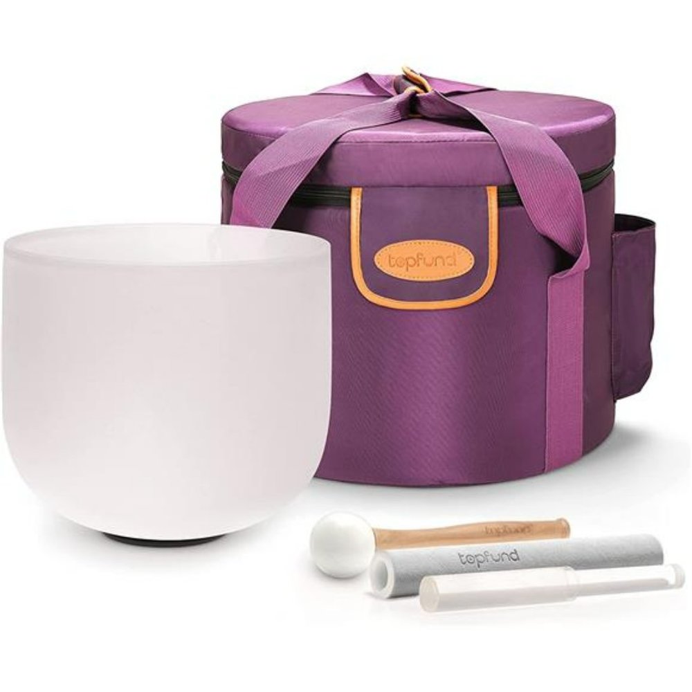 TOPFUND F Note Crystal Singing Bowl Heart Chakra 8 inch with  Carrying Case